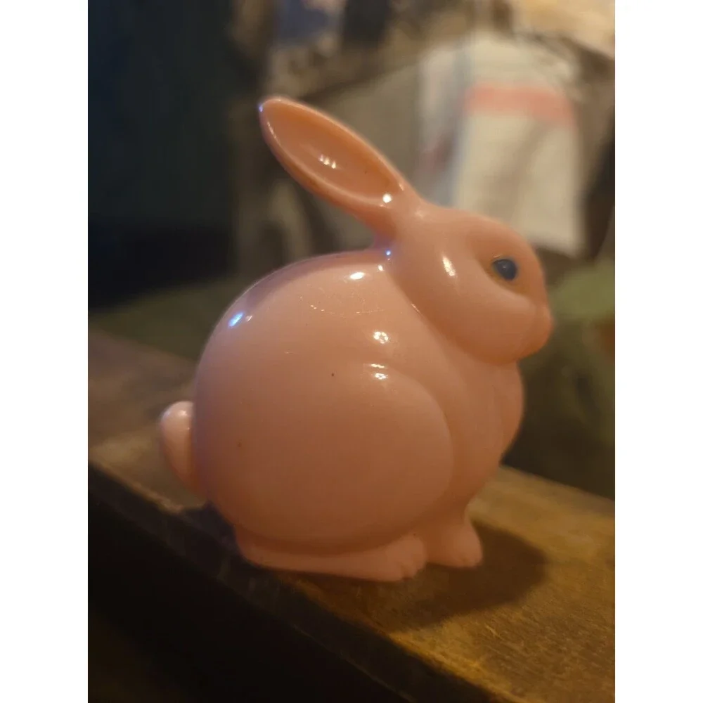 Vintage Easter 1950s Knickerbocker Plastic Pink Bunny Rabbit Made In USA Signed